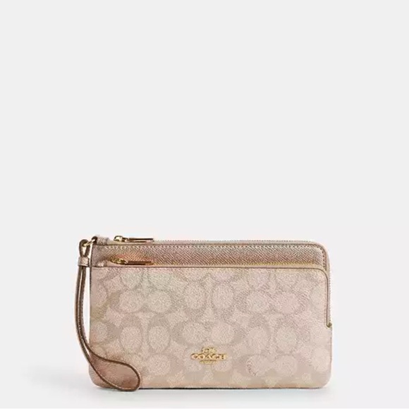 Coach Double Zip Wallet In Signature Canvas IM/Champagne Multi - Picture 14 of 16